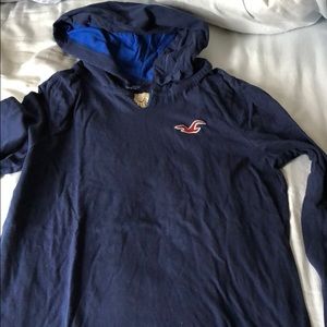 Blue ripped neck hollister hoodie